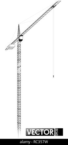 Black outline of a high tower crane. For an article about building or selling a home Stock Vector