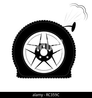 A flat tire or a punctured tire. Logo or emblem for tire fitting, shop or website Stock Vector
