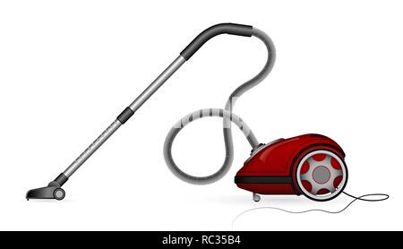 A modern vacuum cleaner is a side view. 3D view. Traced details. Hose with a brush Stock Vector