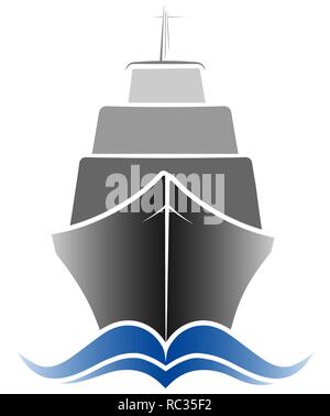 Logo passenger ocean liner. Gray and blue color. Simple design. Stock Vector