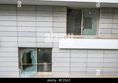 Apartments lelt in an abandoned state and damaged on the island of Madeira. Stock Photo