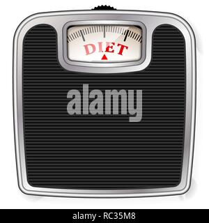 Scales mechanical floor. Large mass of a fat person. To illustrate the topic of diet, weight loss, healthy lifestyle. Stock Vector