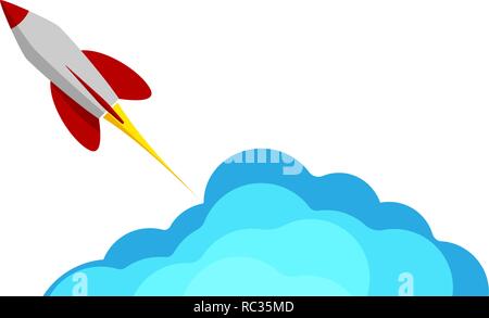 A rocket flying into space. Starting or starting an important project. The startup. Procurement for presentation. Stock Vector