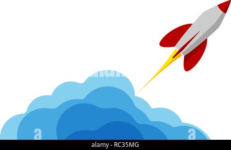 A rocket flying into space. Starting or starting an important project. The startup. Procurement for presentation. Stock Vector