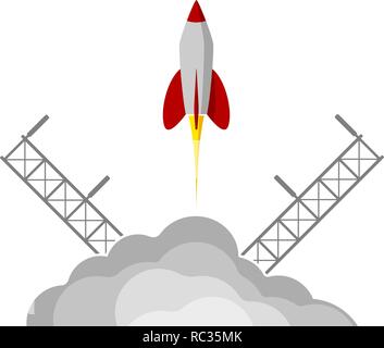 A rocket flying into space. Starting or starting an important project. The startup. Procurement for presentation. Stock Vector