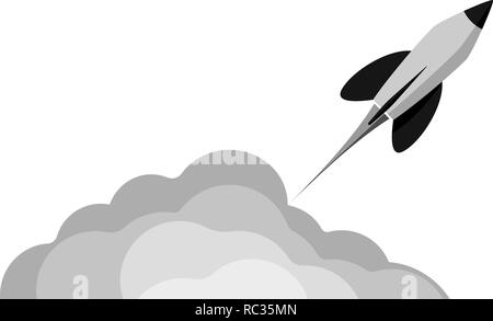 A rocket flying into space. Starting or starting an important project. The startup. Procurement for presentation. Stock Vector