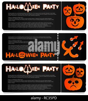 Flyer invitation to celebrate Halloween. Horizontal arrangement. A party in a club, a cafe or a festival. Orange and black colors. Copy space. Stock Vector