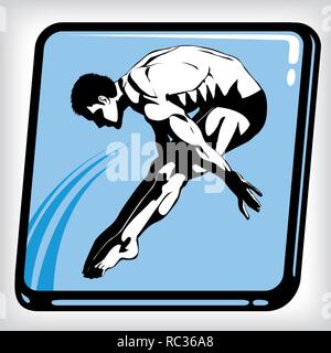 Dynamic icon of man diving into swimming pool Stock Vector