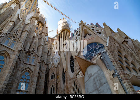 La Sagrada Familia church front view, designed by Antoni Gaudi, UNESCO, Barcelona, Catalonia (Catalunya), Spain Stock Photo