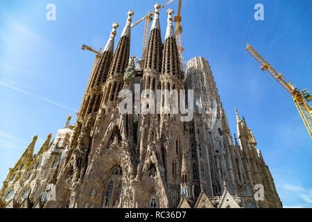 La Sagrada Familia church front view, designed by Antoni Gaudi, UNESCO, Barcelona, Catalonia (Catalunya), Spain Stock Photo