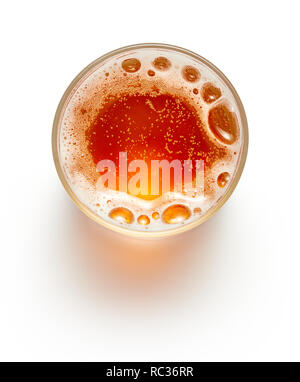 top view of mug of beer isolated on white background Stock Photo