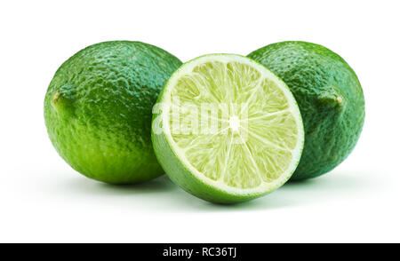 fresh ripe sliced lime fruits isolated on white background Stock Photo