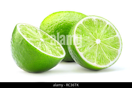 fresh ripe sliced lime fruits isolated on white background Stock Photo