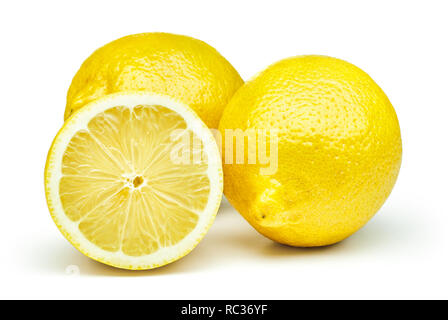 fresh ripe sliced lemon fruits isolated on white background Stock Photo