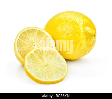 fresh ripe sliced lemon fruits isolated on white background Stock Photo
