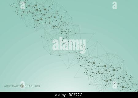 Structure molecule and communication. Dna, atom, neurons. Scientific concept for your design. Connected lines with dots. Medical, technology, chemistry, science background. Vector illustration. Stock Vector