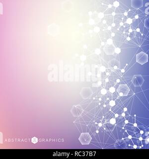 Structure molecule and communication. Dna, atom, neurons. Scientific concept for your design. Connected lines with dots. Medical, technology, chemistry, science background. Vector illustration. Stock Vector