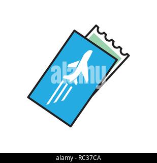 Ticket plane color outline icon on white background for graphic and web design, Modern simple vector sign. Internet concept. Trendy symbol for website design web button or mobile app. Stock Vector
