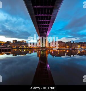 Newcastle quayside at night seen from Gateshead Quays, Gateshead, Tyne and Wear, England, United Kingdom Stock Photo