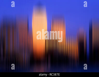 canary wharf skyline shot from across the river thames with artistic blur effect Stock Photo