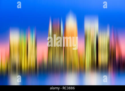 canary wharf skyline shot from across the river thames with artistic blur effect Stock Photo