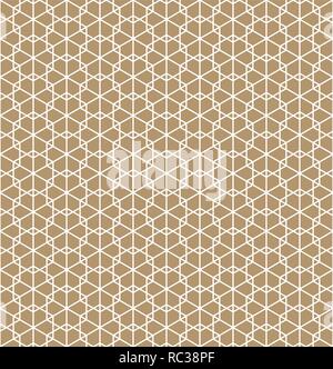 Seamless pattern based on Japanese ornament Kumiko.Gold background color.White pattern layer.Average thickness line variant.ROUNDED corners. Stock Vector