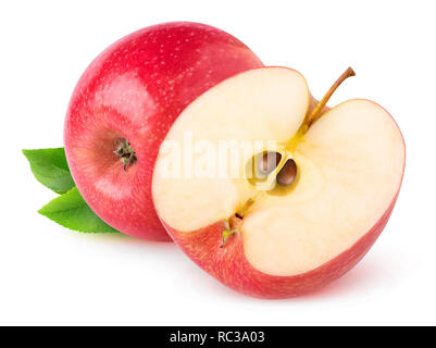 Isolated apples. Whole red apple and a half isolated on white background with clipping path Stock Photo