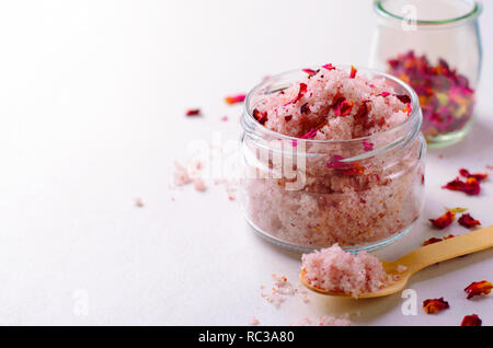 Natural Rose Sugar Scrub, Homemade Cosmetics, Body Spa Treatment Stock Photo