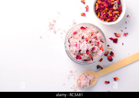 Natural Rose Sugar Scrub, Homemade Cosmetics, Body Spa Treatment Stock Photo