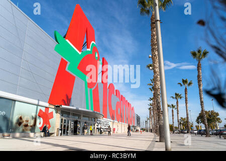 Entrance to the Alcampo shopping center, hypermarket in Barcelona, Spain Stock Photo
