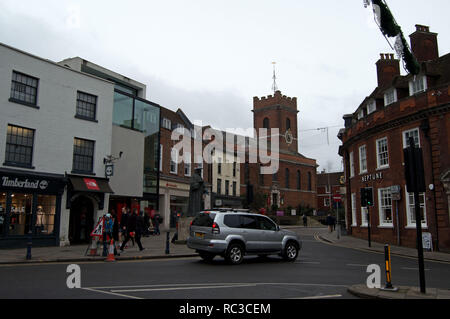 Top of Guildford High Street with view of Holy Trinity and St Mary's Church Stock Photo