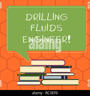 Handwriting text Drilling Fluids Engineer. Concept meaning A demonstrating in charge for testing the mud at a rig Uneven Pile of Hardbound Books and B Stock Photo