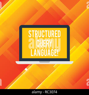 Handwriting text writing Structured Query Language. Concept meaning computer language for relational database Laptop Monitor Personal Computer Device  Stock Photo