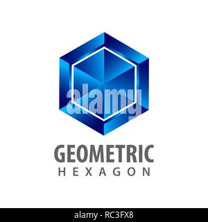 Geometric hexagon three dimensional style logo concept design. Symbol graphic template element vector Stock Vector