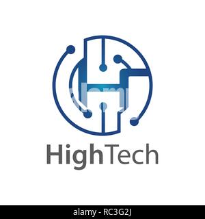 Circle technology initial letter H logo concept design. Symbol graphic template element vector Stock Vector
