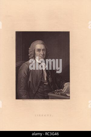 Carl Linnaeus (1707-1778), also known as Carl von Linné or Carolus Linnaeus, is often called the Father of Taxonomy. . . . Portrait engraved on steel by C.E. Wagstaff from a copy by Pasch of the original painting at the Royal Academy of Sciences, Stockholm, from Charles Knight's 'Gallery of Portraits' 1835. Stock Photo