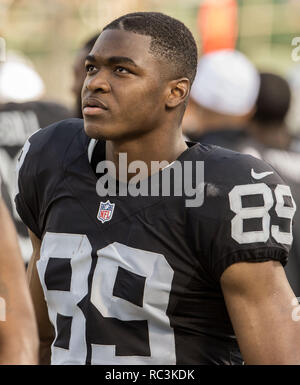 Oakland, California, USA. 30th Aug, 2015. Oakland Raiders wide receiver Amari Cooper (89) checks new score board on Sunday, August 30, 2015 at O.co Coliseum in Oakland, CA. The Cardinals defeated the Raiders 30-23 in a preseason game. Credit: Al Golub/ZUMA Wire/Alamy Live News Stock Photo