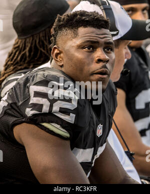 Oakland, California, USA. 30th Aug, 2015. Oakland Raiders outside linebacker Khalil Mack (52) on Sunday, August 30, 2015 at O.co Coliseum in Oakland, CA. The Cardinals defeated the Raiders 30-23 in a preseason game. Credit: Al Golub/ZUMA Wire/Alamy Live News Stock Photo