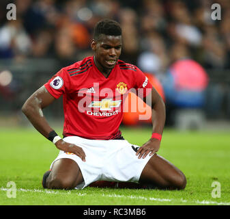 London, UK. 13th Janaury 2019.  Manchester United's Paul Pogba during during English Premier League  between Tottenham Hotspur and Manchester United at Wembley stadium , London, England on 13 Jan 2019 Credit Action Foto Sport  FA Premier League and Football League images are subject to DataCo Licence. Editorial use ONLY. No print sales. No personal use sales. NO UNPAID USE Credit: Action Foto Sport/Alamy Live News Stock Photo