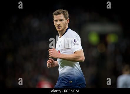 London, UK. 13th Janaury 2019. Jan Vertonghen of Spurs during the Premier League match between Tottenham Hotspur and Manchester United at Wembley Stadium, London, England on 13 January 2019. Photo by Andy Rowland. Credit: Andrew Rowland/Alamy Live News Stock Photo