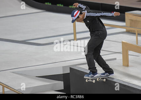 RJ - Rio de Janeiro - 01/13/2019 - SLS World Championship of the World Skate in Rio de Janeiro - Finals - Felipe Gustavo competitor performs maneuver during the men's final of the Brazilian stage of the Street League World Championship, held at Arena Carioca 1, Barra da Tijuca West Zone of Rio de Janeiro. Rio receives until Sunday stage of the Street League, the largest Skateboard Street championship in the world. The sport gained importance in the national sports arena after it became an Olympic sport. Photo: Thiago Ribeiro / AGIF Stock Photo
