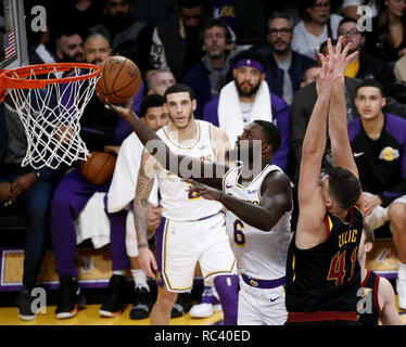 Los Angeles Lakers' Lance Stephenson (6) is fouled by Houston Rockets ...