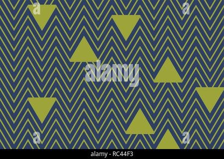 Abstract background pattern made with triangle shapes and zigzags in blue and green colors. Retro and playful vector art. Stock Vector