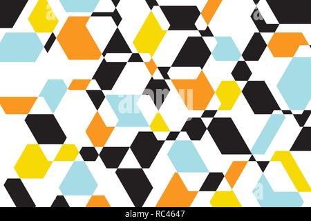 Abstract background pattern made with geometric shapes in blue, orange, yellow and black colors. Playful and modern vector art. Stock Vector