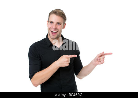 Reasons black is the only color worth wearing. Elegance in simplicity. Rules for wearing all black clothing. Black fashion trend. Man elegant manager wear black formal outfit on white background. Stock Photo