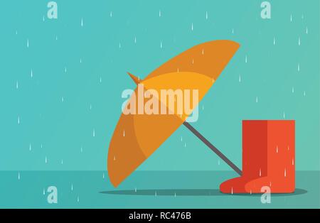 Umbrella and Boots in rainy season , vector art design Stock Vector
