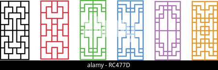 Set of Chinese window frame on white, vector art design Stock Vector