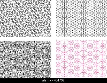 Seamless flower pattern in linear style, vector art Stock Vector