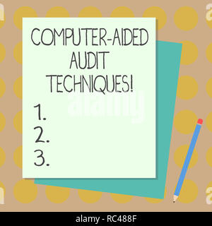 Text sign showing Computer Aided Audit Techniques. Conceptual photo Using computer to automate IT audit process Stack of Blank Different Pastel Color  Stock Photo