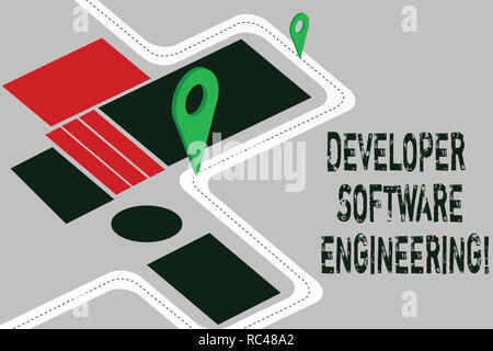 Word writing text Developer Software Engineering. Business concept for Forming software base on engineering standard Road Map Navigation Marker 3D Loc Stock Photo